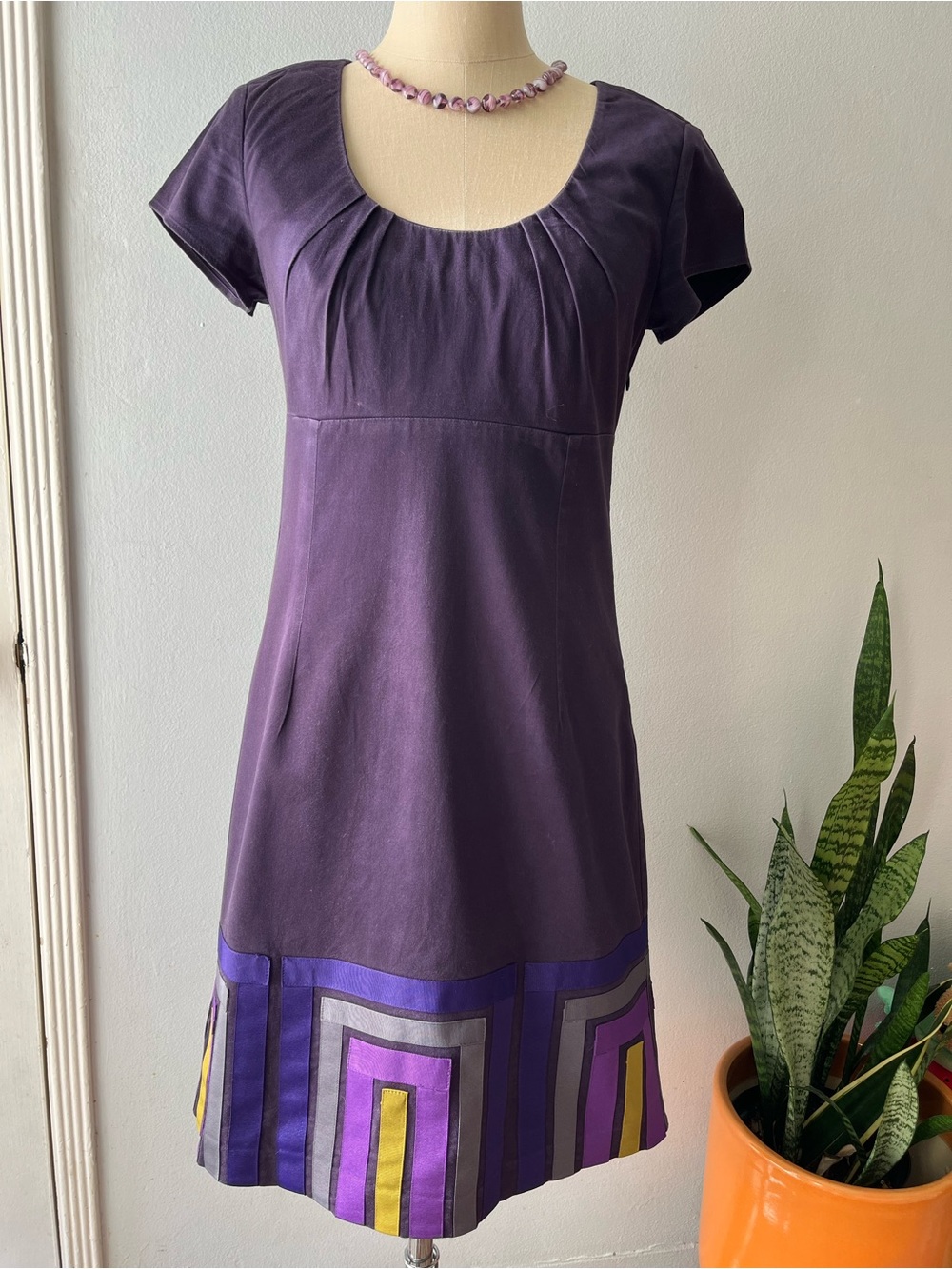 Boden• Navy & Purple Grosgrain Ribbon Detail• Cotton Dress• Sz 6
